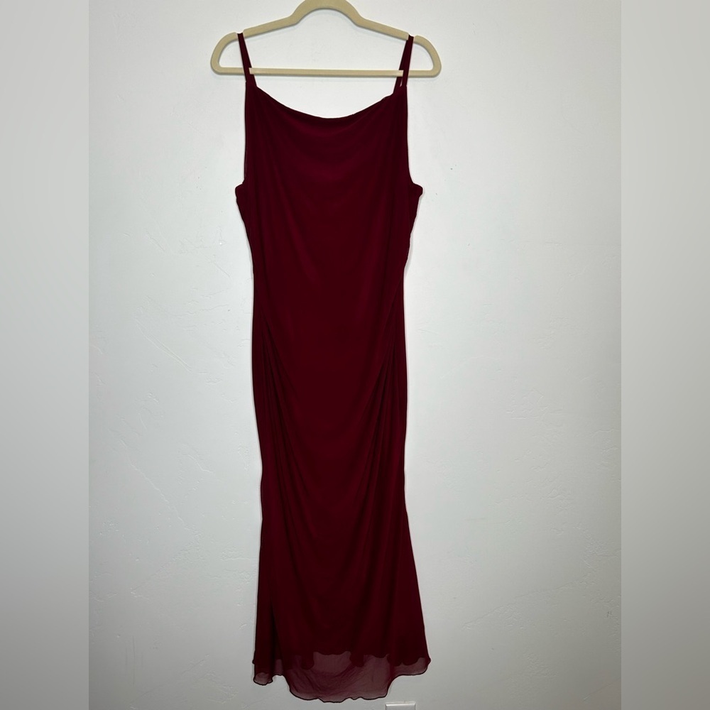 NWOT Zomva Burgundy Evening Midi Dress Mesh Second‎ Skin Bodycon Size XL Ruched